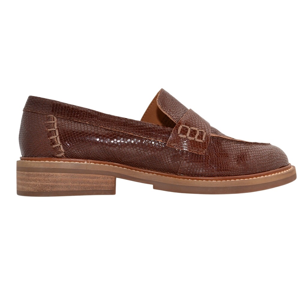 Lucky Brand Salima Loafers Women Size 8.5M Brown Snake Embossed Leather Preppy